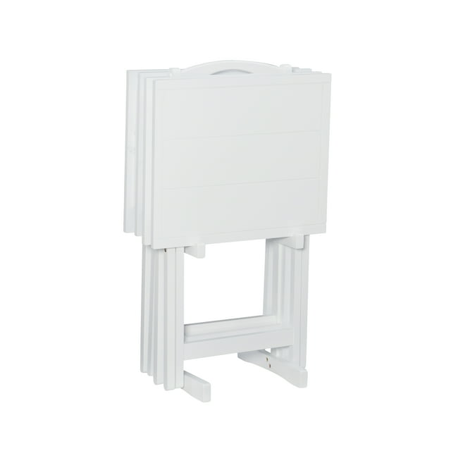 Linon Lisbon Five Piece Wood Tray Table Set in Whitewash