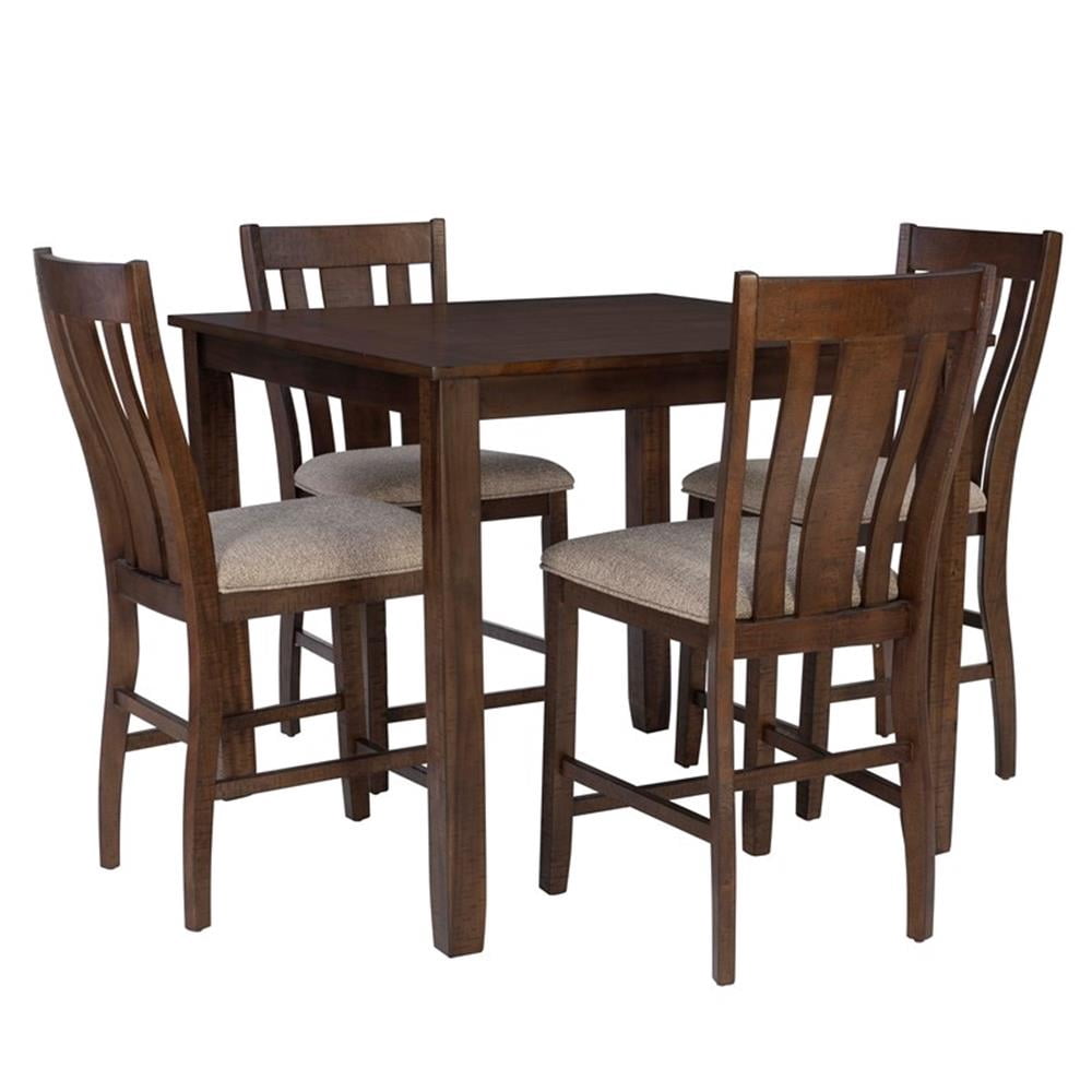 Linon Liz Rustic Wood 5 Piece Counter Height Dining Set Padded Seats in ...