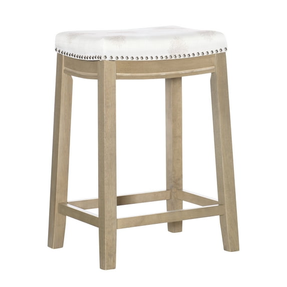 Linon Claridge 26" Backless Wood Counter Stool, Rustic Brown/Coastal, Includes 1 Stool