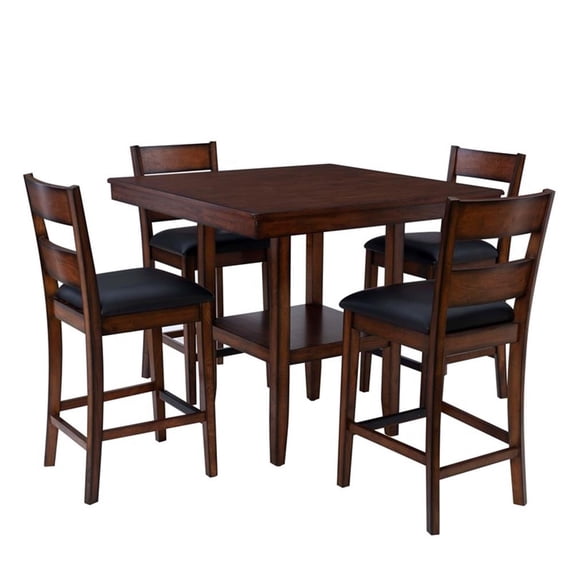 Linon Lupo 5-Piece Modern Rubberwood Counter Height Dining Set with Padded Seats, Dark Cherry