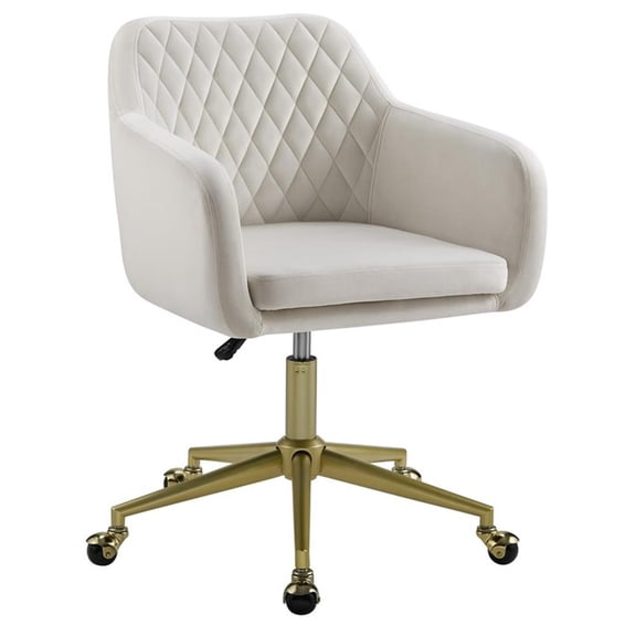 Linon Lyla Gold Metal Base Upholstered Office Chair with Wheels in Off White