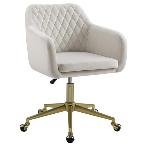 Linon Lyla Gold Metal Base Upholstered Office Chair with Wheels in Off White
