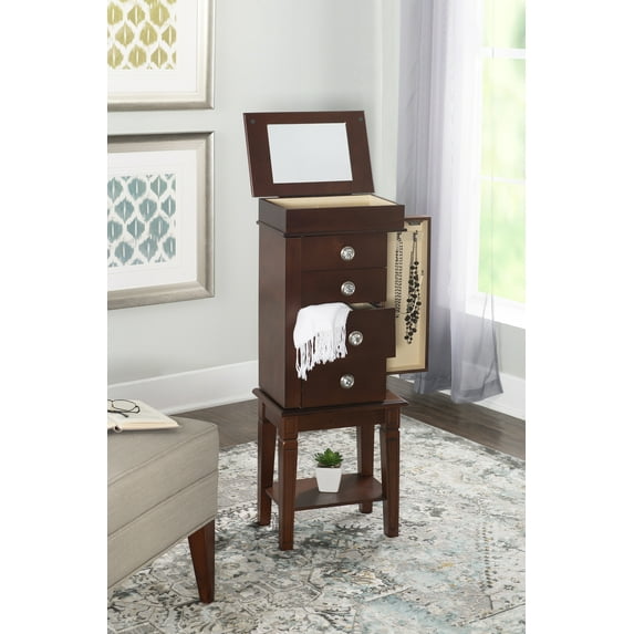 Linon Madison Jewelry Armoire, Dark Walnut