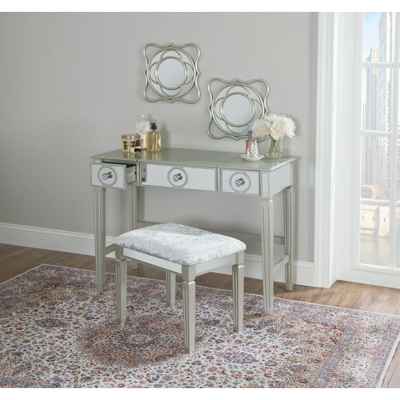 Linon Madison Silver Vanity Set - White