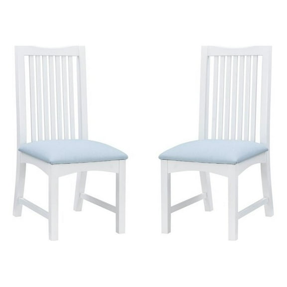 Linon Maldon Set of Two Slat Back Side Chairs Blue Padded Seats in White Wood
