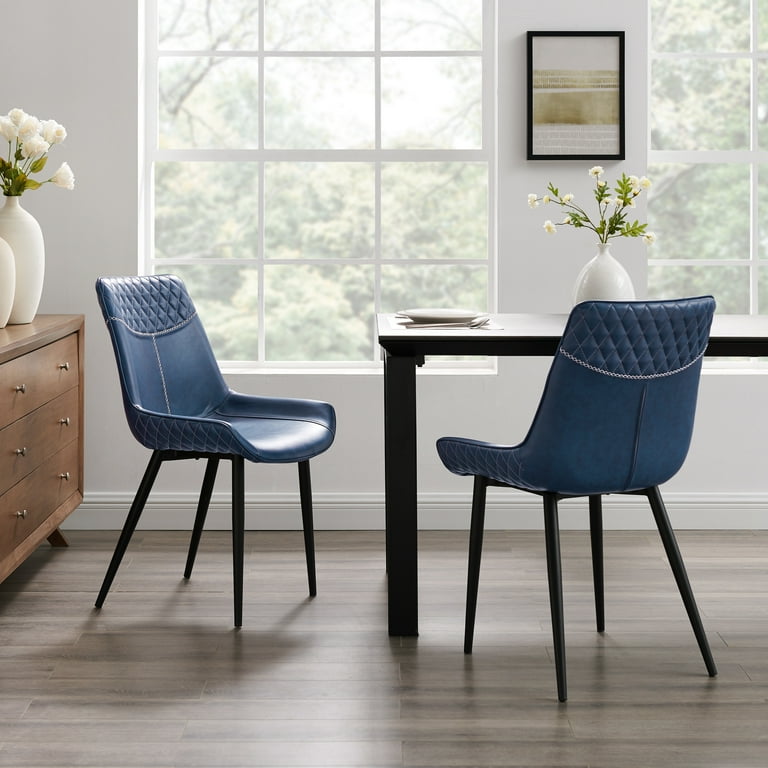 Navy blue faux leather dining chairs deals