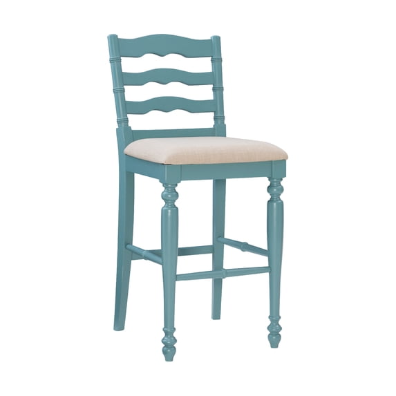 Linon Marden 30" High Back Bar Stool, Blue/Natural