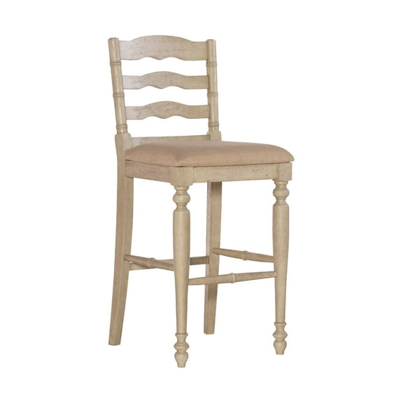 Linon Marden 30" Ladder Back Bar Stool, Antique Whitewash