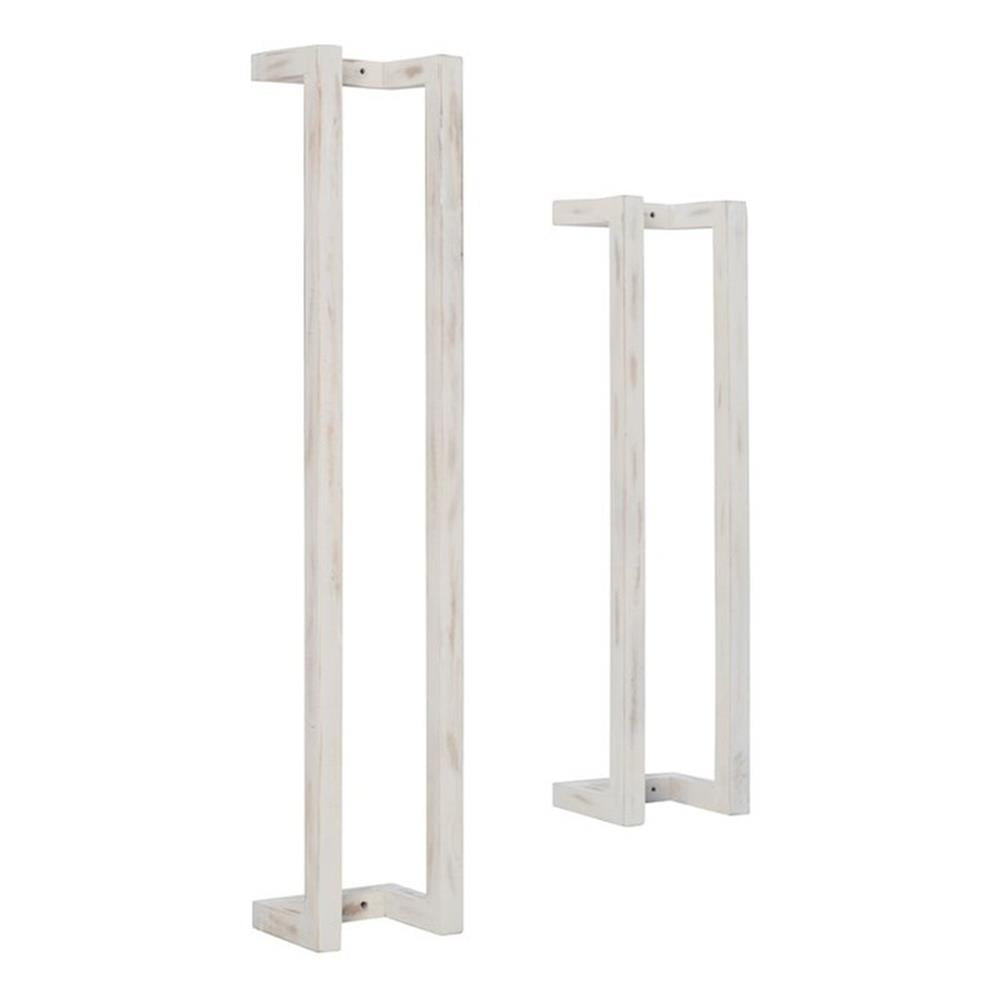 Rustic Whitewash Mango Wood Wall Mounted Towel Racks Set