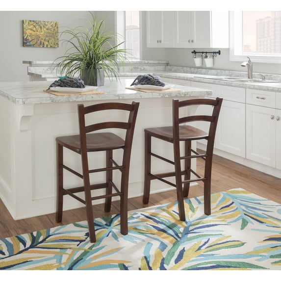 Linon Marica 24.5" Counter Stools, Dark Walnut Finish, Set of 2