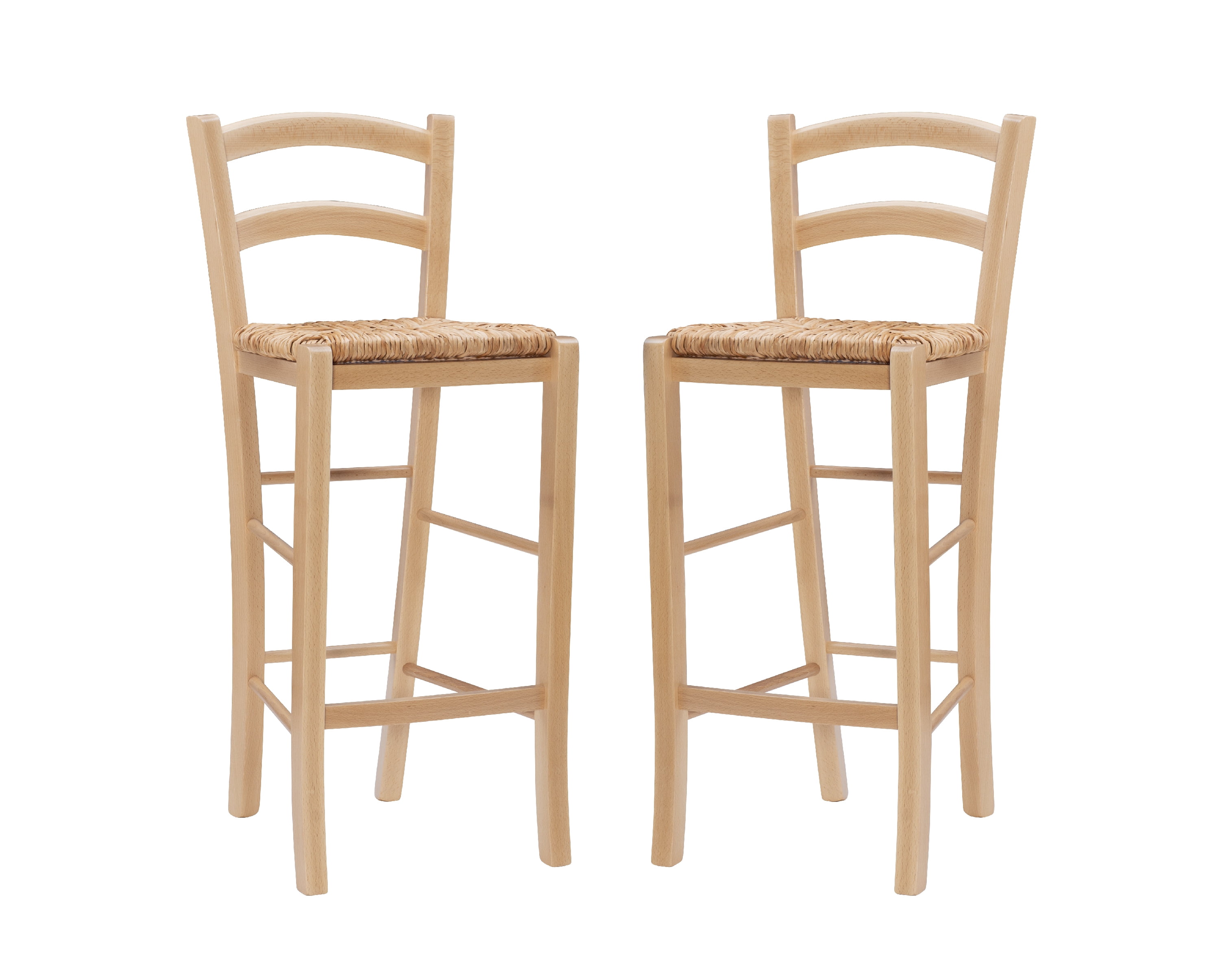 Linon Marica 28" Bar Stools, Natural Finish with Handwoven Rush Seat, Set of 2