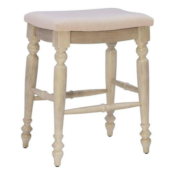 Linon Marino 25" Upholstered Backless Counter Stool in White Wash Rubberwood