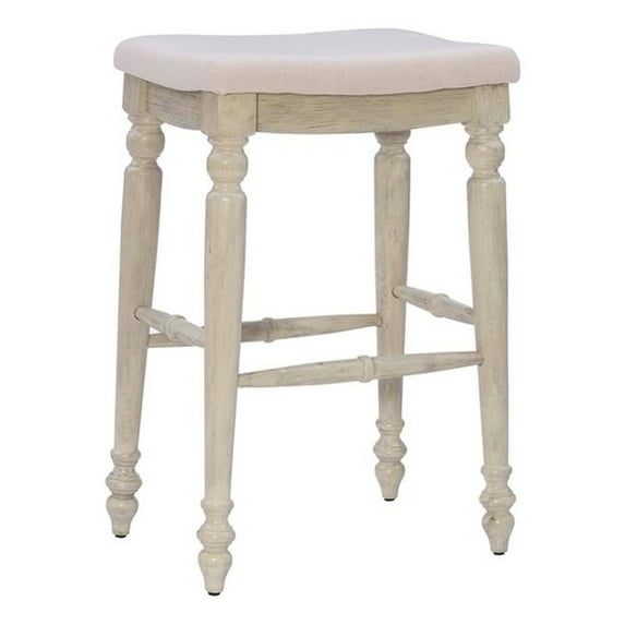 Linon Marino 30" Upholstered Backless Bar Stool in White Wash Wood