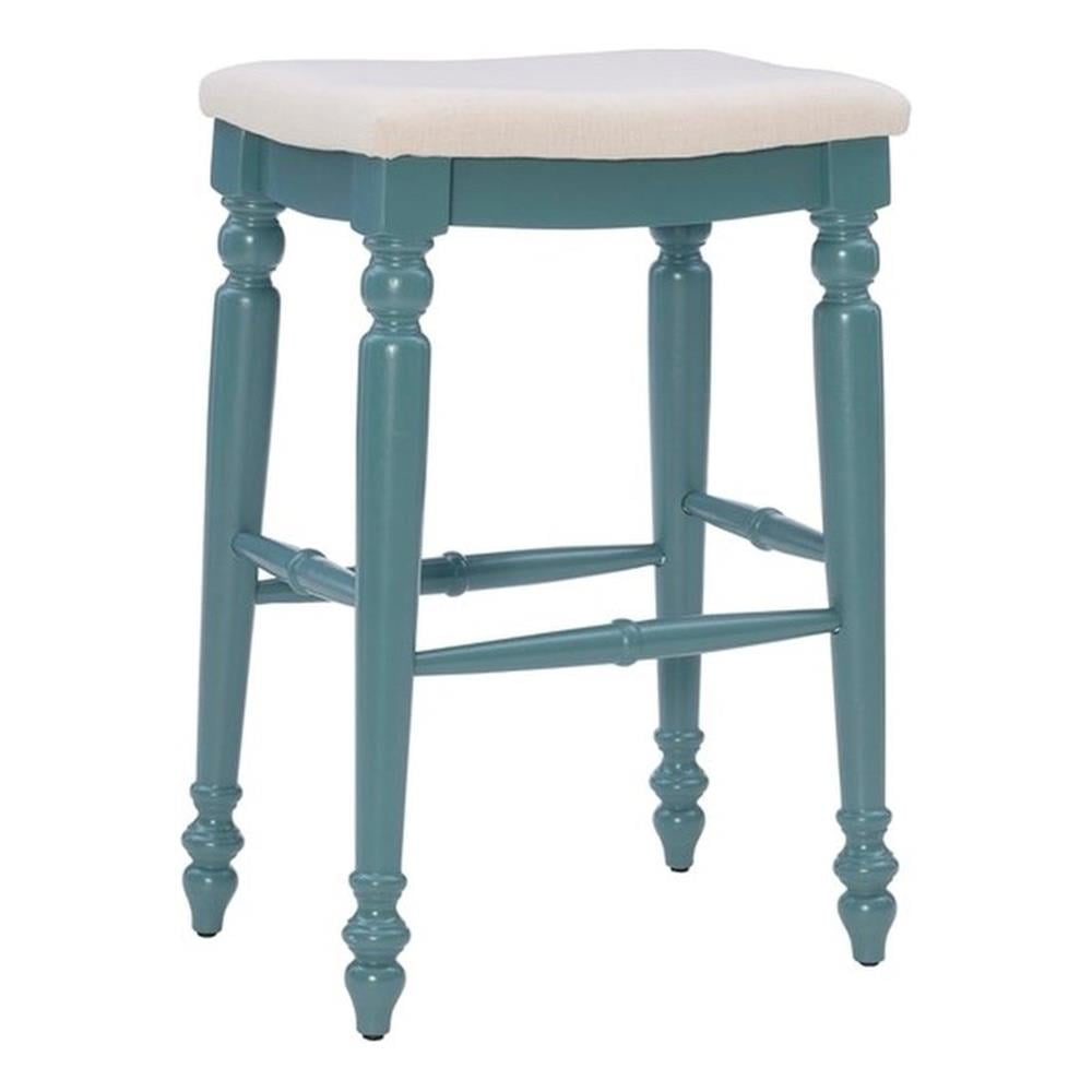 Marino 30" Plush Blue and Wood Elegant Backless Bar Stool