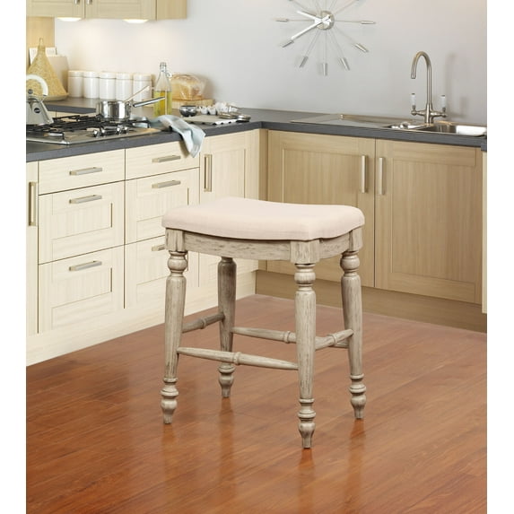 Linon Marino 25" Indoor Backless Wood Counter Stool, Whitewash/Natural Linen