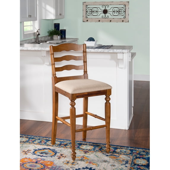 Linon Marino Full Back Wood Bar Stool, 30" Seat Height, Walnut Finish with Natural Fabric