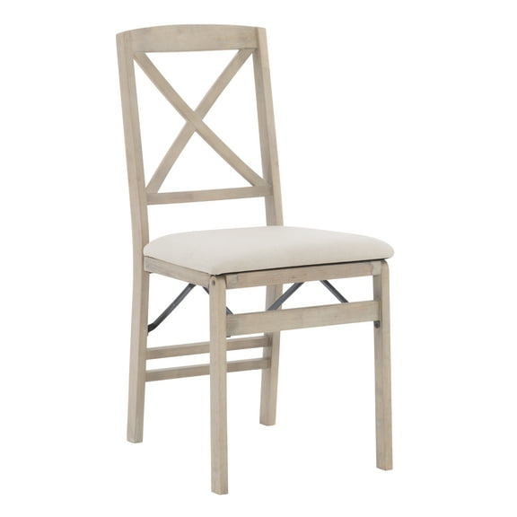 Linon Marlin Folding Dining Chair, Set of 2, Graywash/Beige