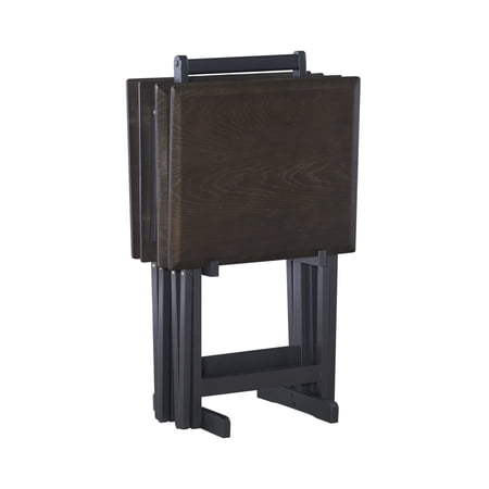 Linon Marlowe 5-Piece Indoor Folding Side Table, Snack, or TV Tray Set with Stand, 26" Tall, Gray