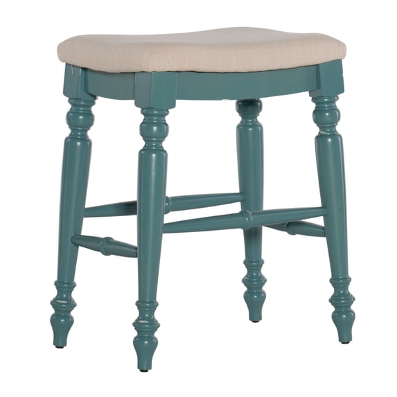 Linon Martha 25" Backless Counter Stool, Antique Blue Finish with Natural Linen Fabric