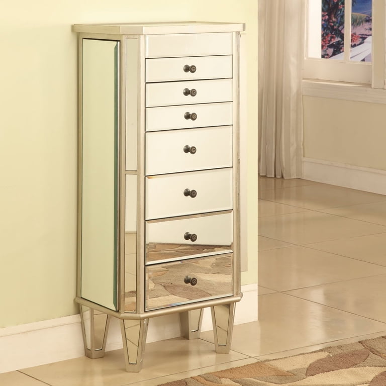 Milan Jewelry Armoire, Mirrored Surfaces and Silver Wood - Walmart.com