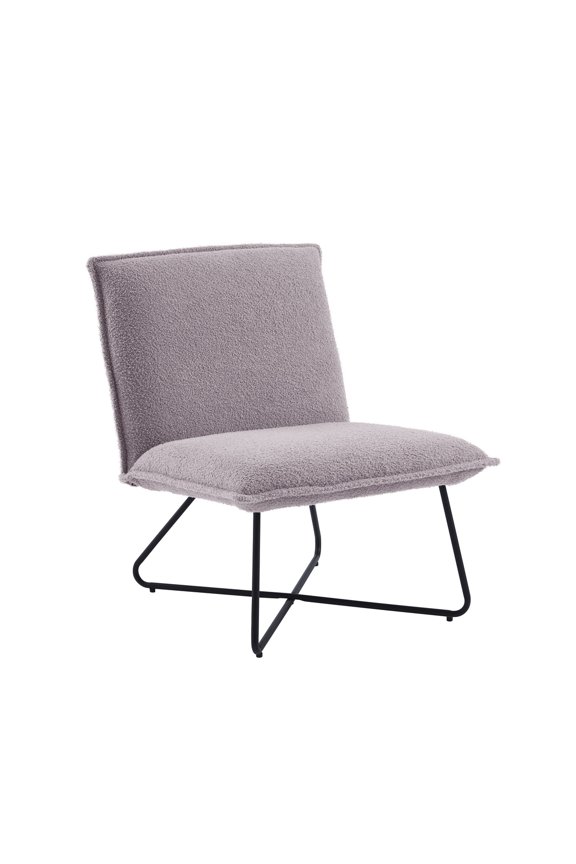 Mavis Accent Chair Upholstered in Gray Sherpa with Black Metal Legs