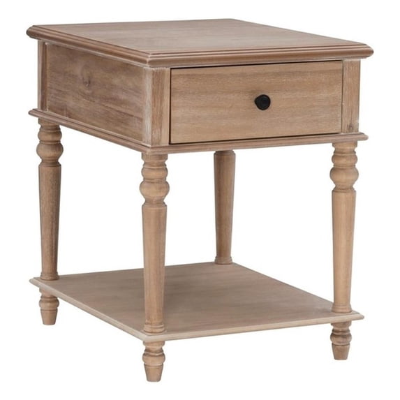 Linon Mavis Side Table with Drawer and Shelf in Rustic Natural Brown Wood
