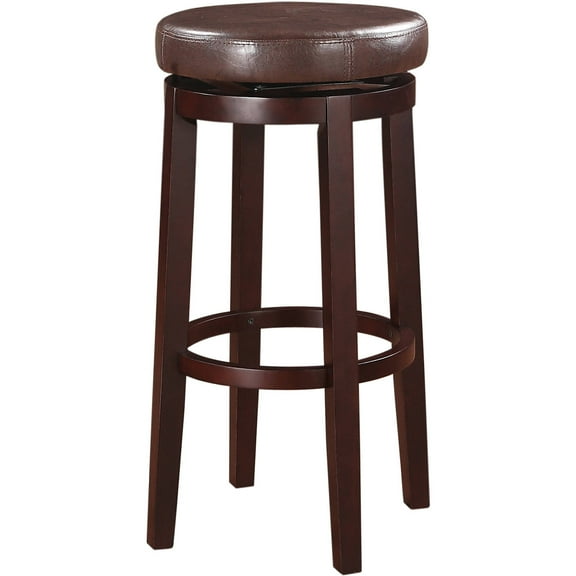Linon Maya 31" Brown Faux Leather Swivel Bar Stool in Brown Wooden Frame