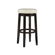 Linon Maya 31" Rice White Faux Leather Swivel Bar Stool in Brown Wooden Frame