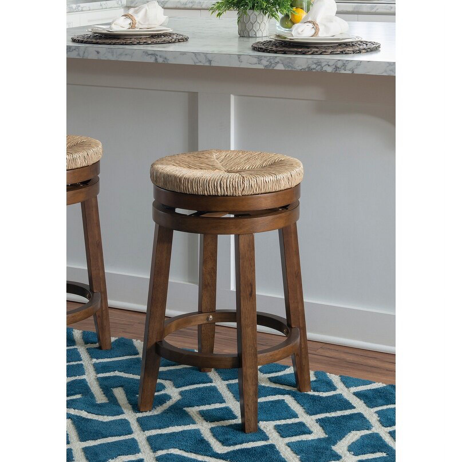 Linon Maya Backless Swivel Counter Stool with Seagrass Seat Walnut