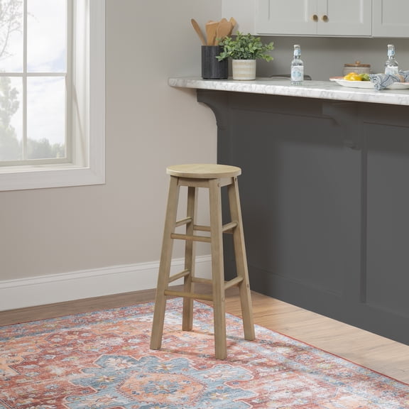 Linon McMullen 29" Indoor Wood Round Backless Bar Stool, Gray Wash