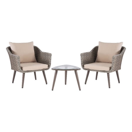 Linon Mercer Three Piece Metal and Wicker Outdoor Conversation Set in Brown