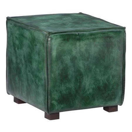 Linon Merit Leather and Wood Ottoman in Green