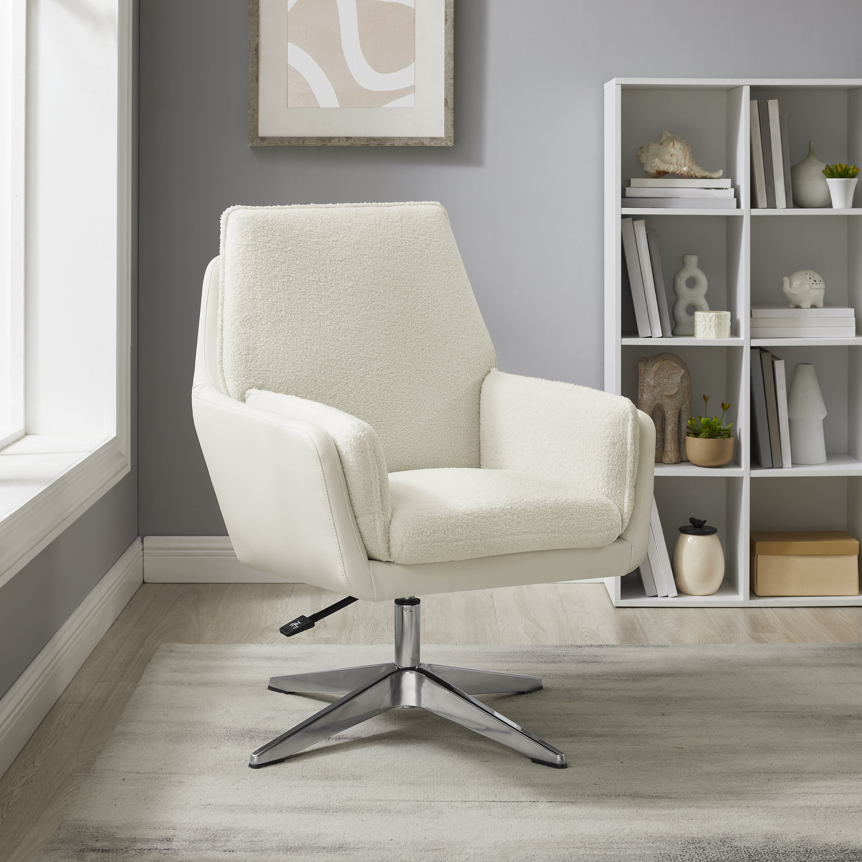 Linon Merle Faux Leather Accent Chair with Swivel White White Sherpa Walmart