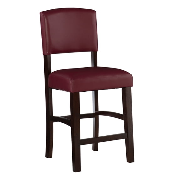 Linon Metairie 24" Counter Stool, Espresso with Dark Red Faux Leather