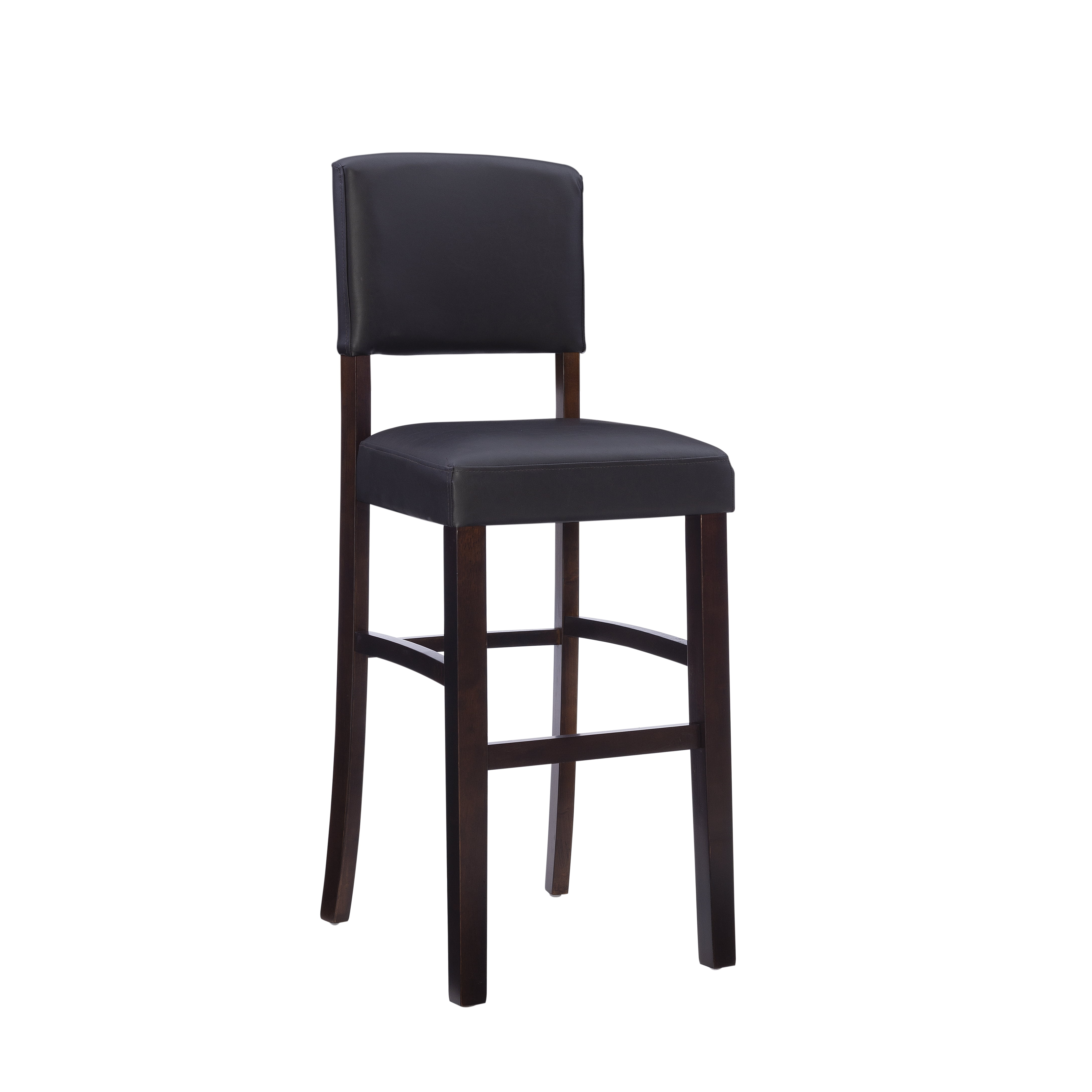 Linon Metairie 30" Indoor Wood Bar Stool, Espresso/Dark Brown Faux Leather