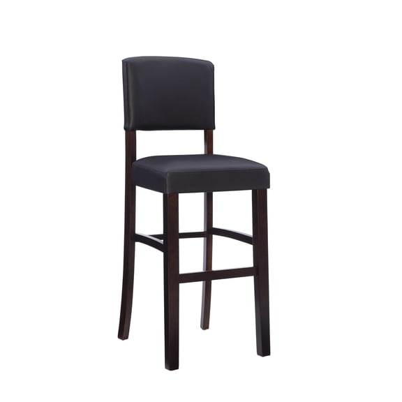 Linon Metairie 30" Indoor Wood Bar Stool, Espresso/Dark Brown Faux Leather