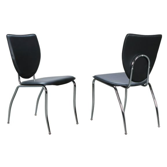 Linon Metal Chapata Stacking Dining Chairs, Set of 2, Black Faux Leather