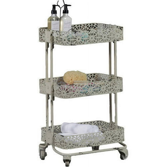 Linon Metal Three Tier Cart, Cream, 29 inches Tall