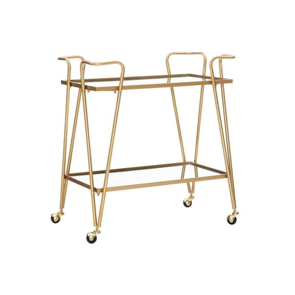 Linon Mia Metal and Mirrored Mid-Century 2 Level Rolling Bar Cart in Gold