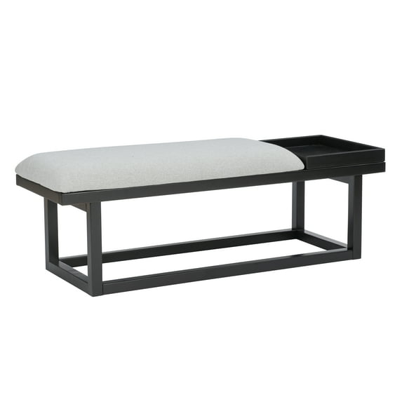 Linon Mickle Upholstered Bench with Built-In Tray, Black/Gray