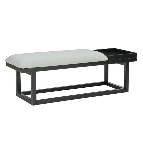 Linon Mickle Upholstered Bench with Built-In Tray, Black/Gray