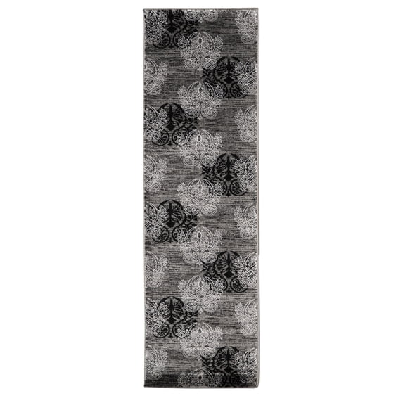 Linon Milan Area Rug and Runner Collection, Gray and Black, 2'6" x 8'