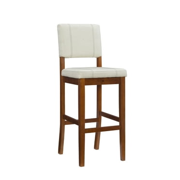 Linon Milano 30.5" Faux Leather & Wood Bar Stool in Cream/Walnut