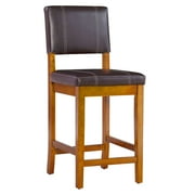Linon Milano 24.8" High Wooden Counter Stool in Dark Brown Faux Leather