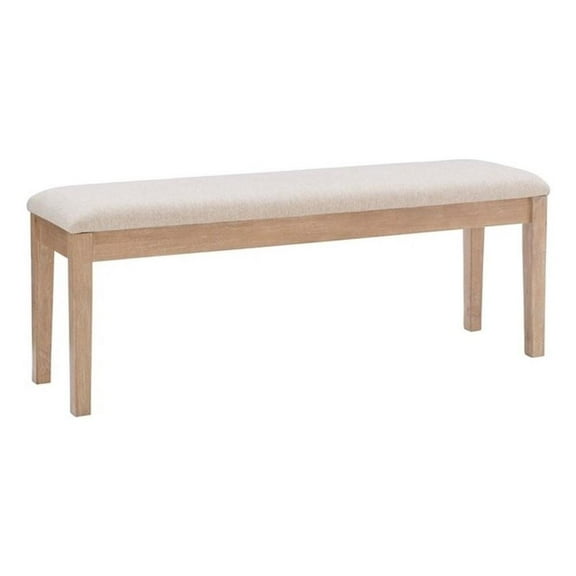 Linon Miles Sturdy Wood Bench Light Beige Padded Seat in Natural Lacquer Finish