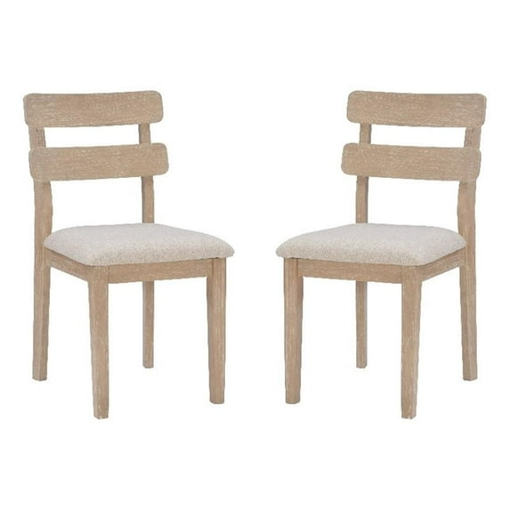 Linon Miles Wood Set of 2 Upholstered Ladder Back Dining Chairs in Natural Brown