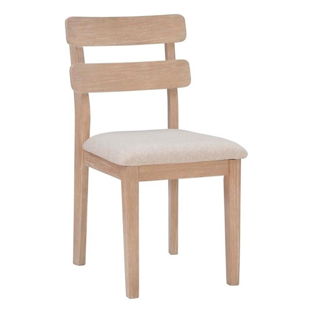 Beige Upholstered Ladderback Side Chair with Rubberwood Frame