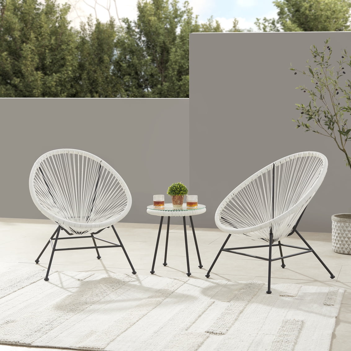 Linon Millie 3-Piece Outdoor Patio Furniture Set, White