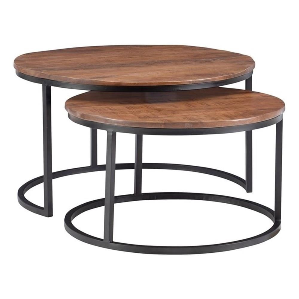 Linon Mina Round Wood Nesting Coffee Tables (Set of 2) in Black Matte ...