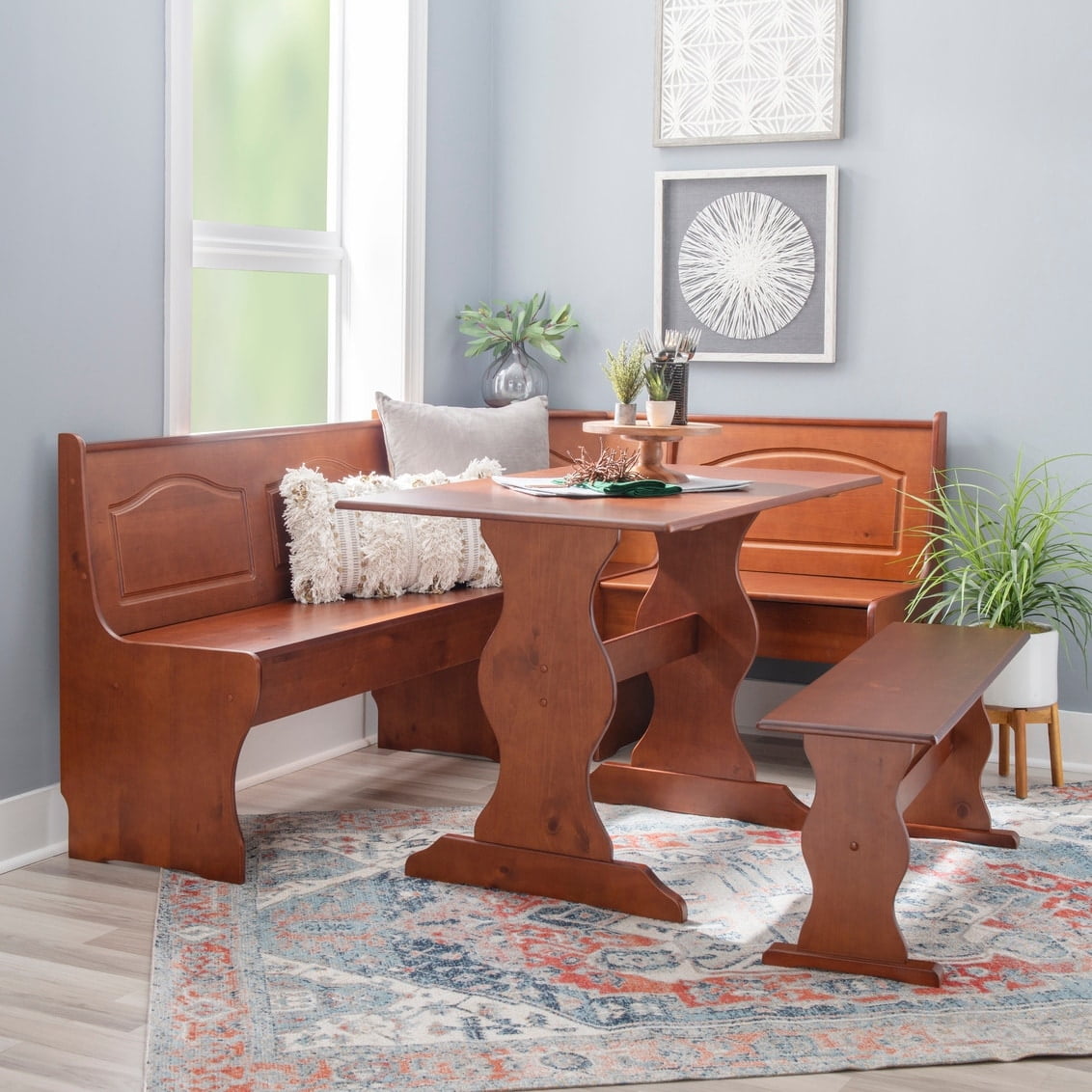 Linon Home Decor Moens Walnut 3 piece Breakfast Nook Dining Set